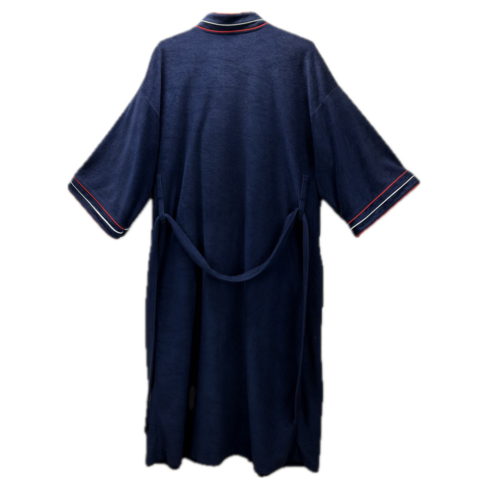 Christian Dior Monsieur Men Bathrobe Navy Blue One Size Red White Piping Belted - Picture 2 of 11